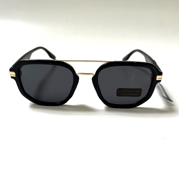 NWT Original HOUSE OF HARLOW Double Bridge Aviator Sunglasses Black Acetate main image 6